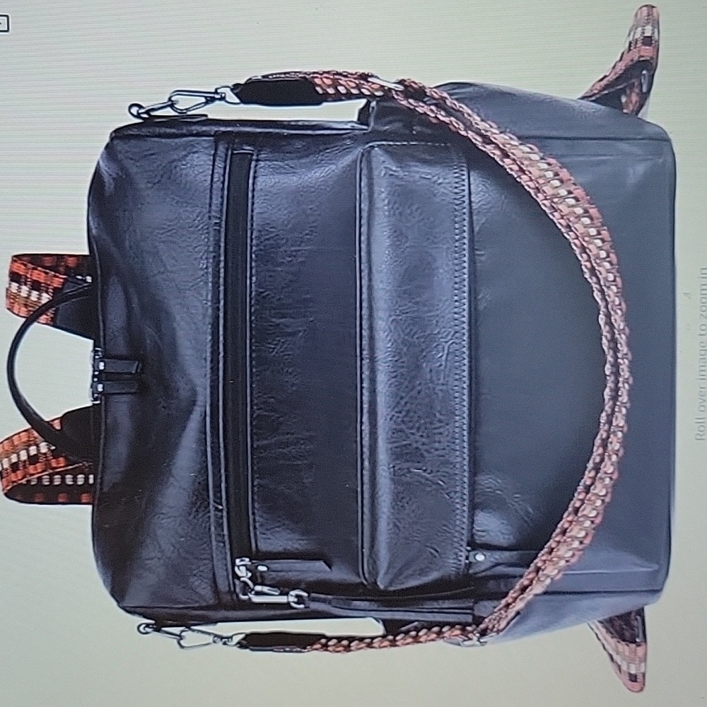 TVCDFG black leather backpack purse convertible shoulder bag boho straps NEW…